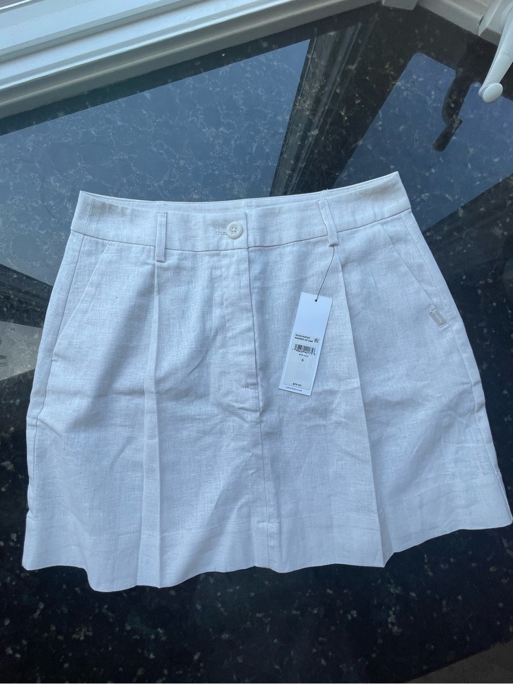 Calvin Klein White Pleated Mini Linen Skirt